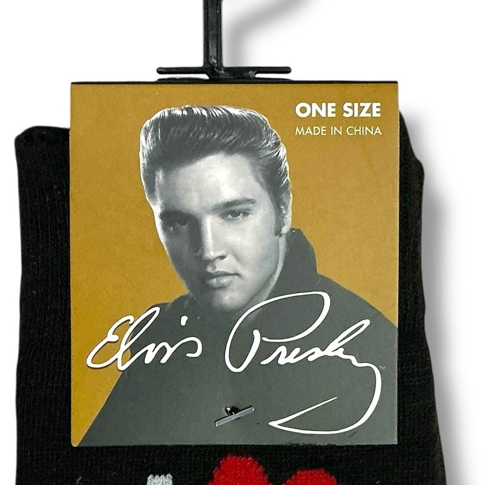 Elvis Presley Men’s Socks Novelty Mid Calf Red Heart Black Unisex One Size NEW - Picture 7 of 15